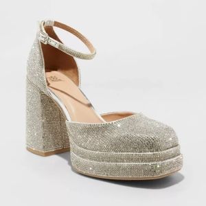 NWT Womens Wild Fable Bianca Silver Rhinestone Platform Y2K 90s Valentines Heels